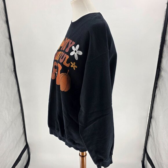 In My Thankful Era Black Graphic Sweatshirt L Gildan Cotton/Polyester Unisex - Picture 7 of 10